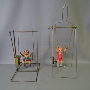 2 Vintage Marx Windup Toy Acrobat Boy on Swing Circus Figure Parts or Repair